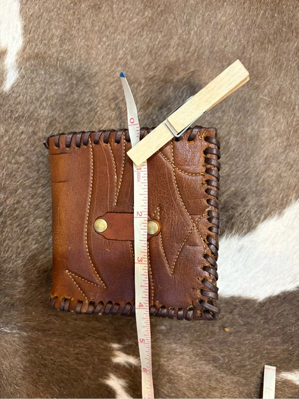 Vintage Brown Leather Cowboy Boot Bifold Wallet with Brass Accent